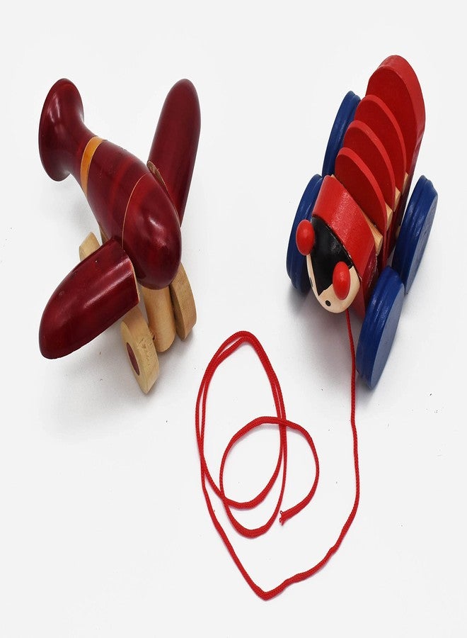 justhandmade Just Handmade Wooden Caterpillar | Airplane Pull Along Toy for Kids, Colors May Vary (Combo of 2) - Image 5
